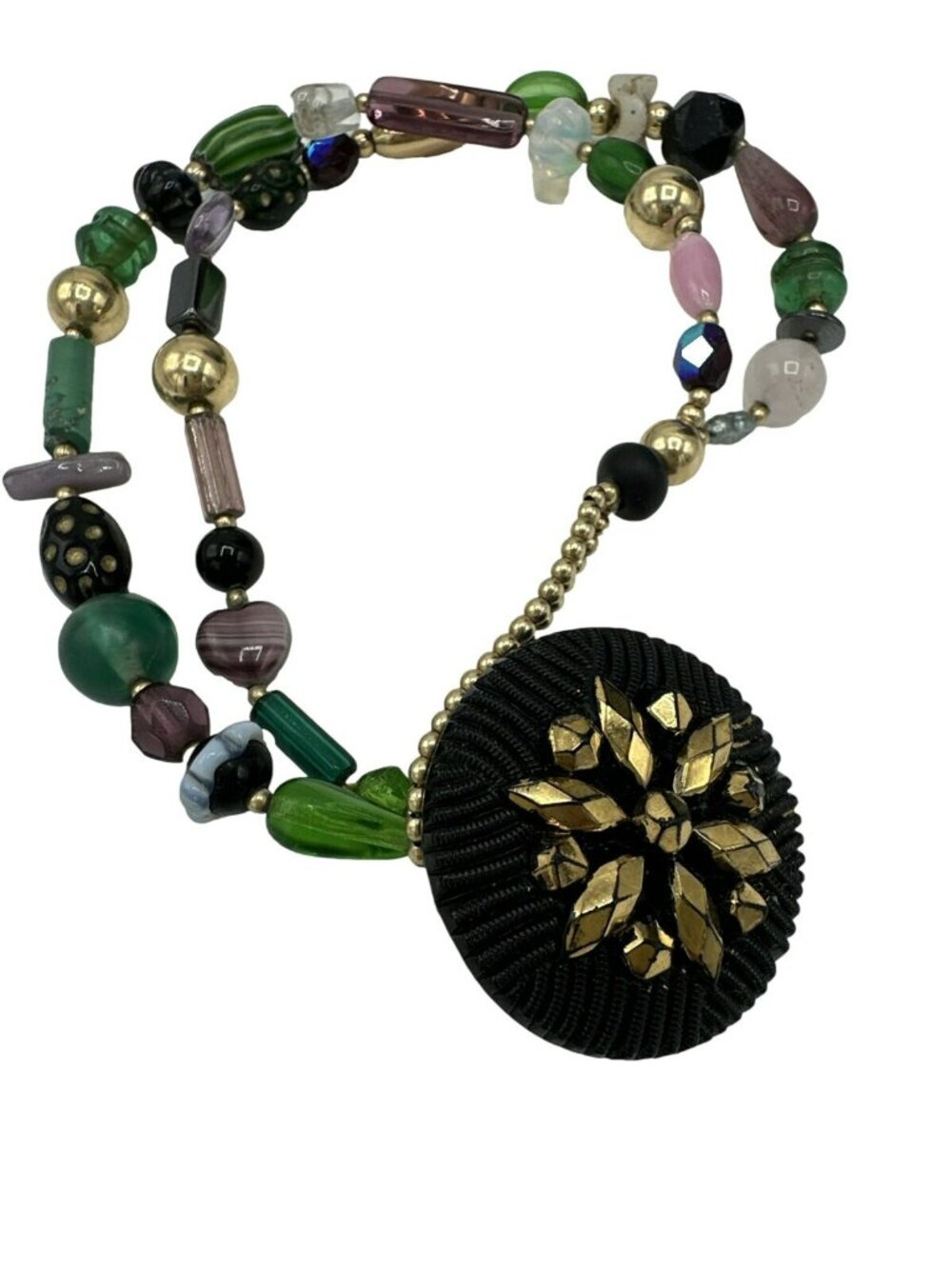 Beaded Bracelet Double Strand Boho Chunky Clasp 8" Long Costume Jewelry